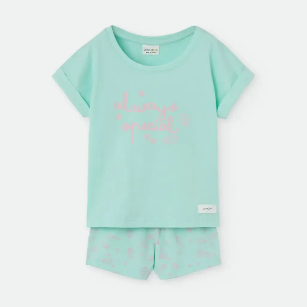 Pijama corto de niña verde agua
