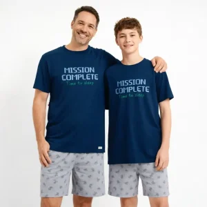 Pijama corto a juego padre e hijo azul marino