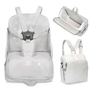 Trona portátil de viaje convertible en mochila gris
