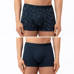 Pack de 2 Boxers Hombre Ajustados con Cintura Elástica Negro Con Estampados Verde y Azul Marino