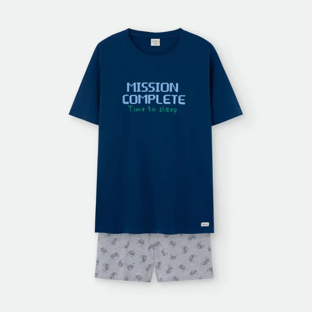 Pijama corto a juego padre e hijo azul marino - Imagen 2